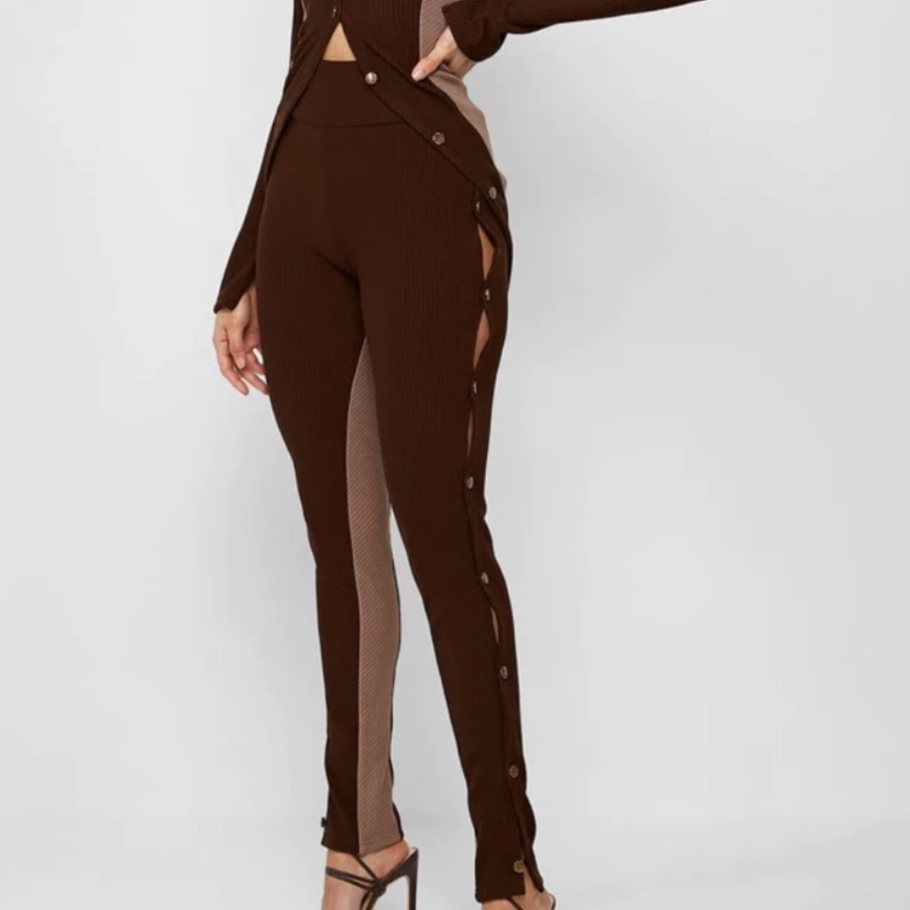maniere de voir ribbed two toned side button leggings